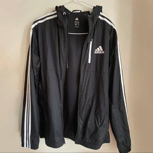 Adidas Sz S Jacket Black Hoodie Running Windbreaker Full Zip Lined Athleisure